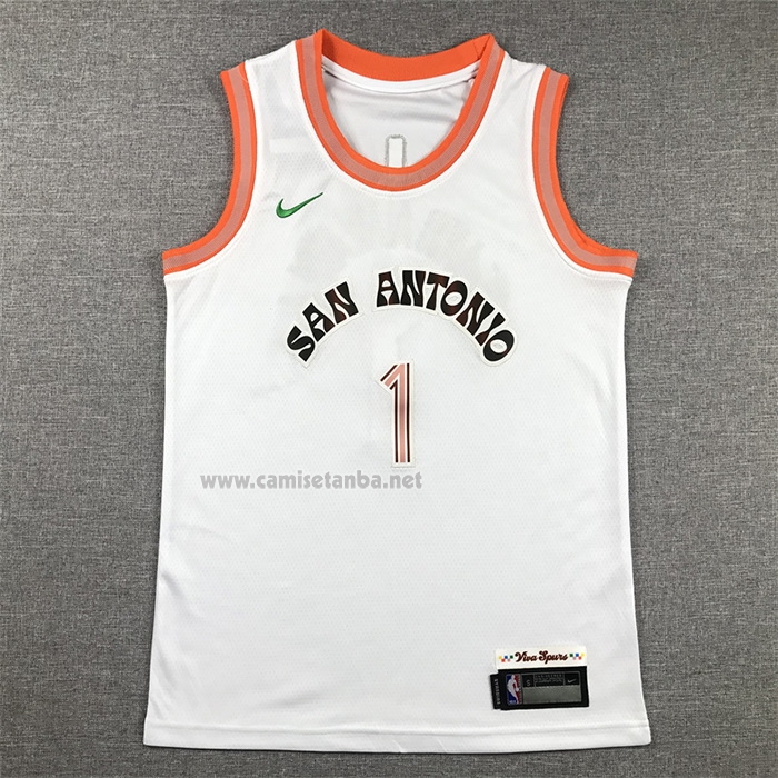 Camiseta Nino San Antonio Spurs Victor Wembanyama NO 1 Ciudad 2023-24 Blanco